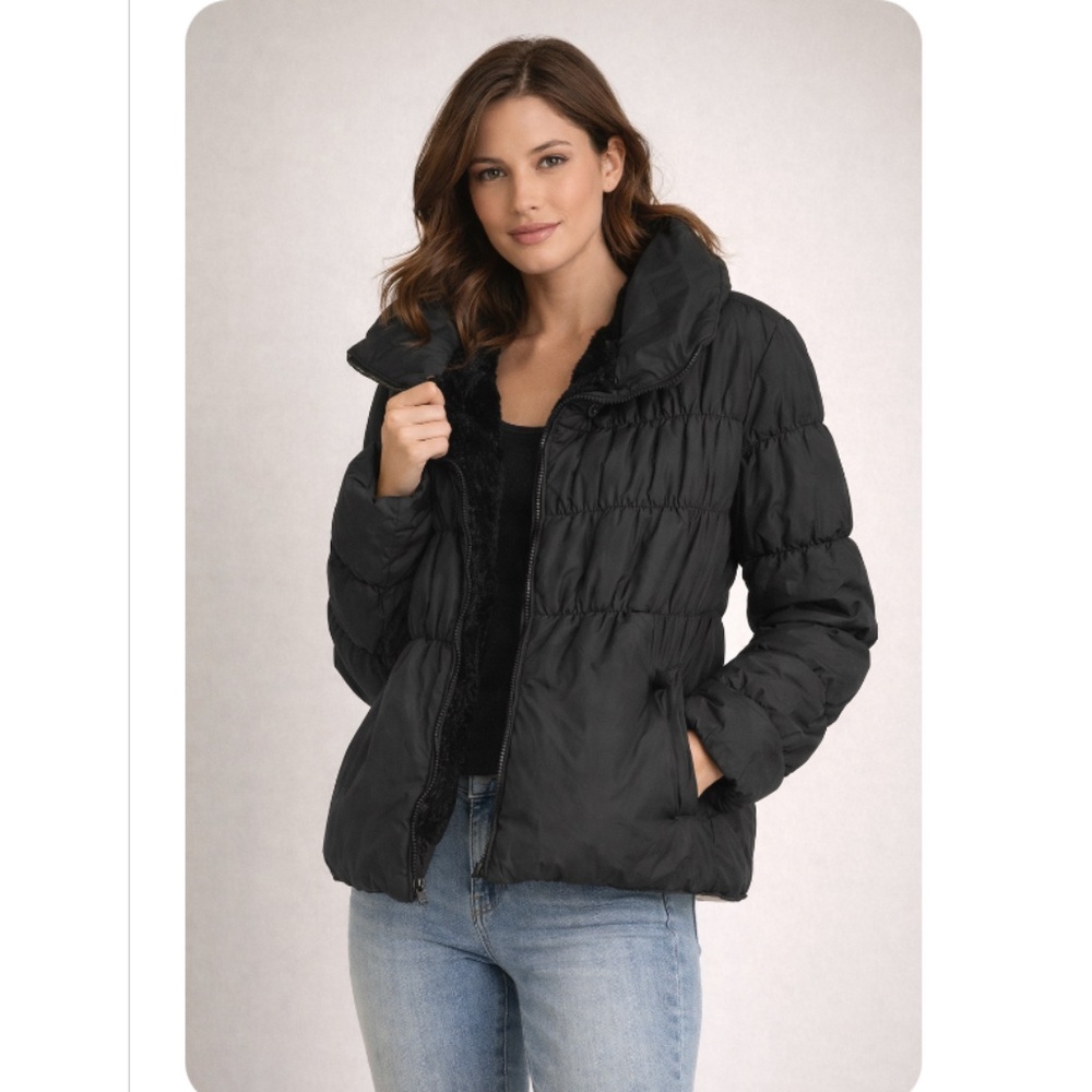 Climate Concepts Women’s Quilted Puffer Jacket with Faux Fur Lining Large